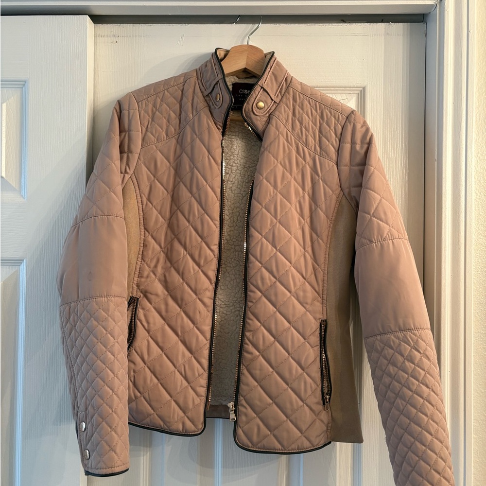 Ci Sono Women's Quilted Beige Bomber Jacket